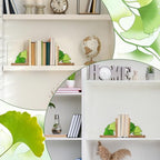 Maitys Ginkgo Leaf Bookends with Oak Wood Base Stained Glass Novelty Bookends Organizer Cute Book Ends for Shelves Desks Libraries Book Lover Gift (Green)