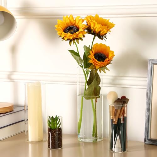 Fixwal 12pcs Clear Glass Cylinder Flower Vases, 4, 6, 8, 10 Inch Tall Cylinder Vases for Centerpieces, Glass Flower Vase Floating Candle Holder Vase for Table Shelf, Party, Wedding, Home Decor - size: 12pcs