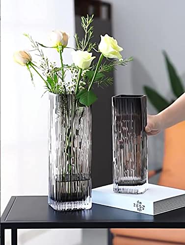 Modern Minimalist Glass Square vase, Crystal Glass vase, vase, Dry vase (Grey) - color: Gray