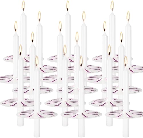 100 pcs Church Candles with Drip Protectors for Devotional Candlelight Vigil Service, Unscented White 5" H X 1/2" D, No Smoke, Shabbat, Praye - color: 100 White Color
