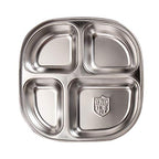 Set of 2 Stainless Steel Dinner Plates 4 Sections Divided Platter Dinner Tray - Lightweight Metal Plate for Adults and Campers, Portion Control Bariatric Weight Loss and Diabetic Diet Plates - size: F4C (4 Sections)