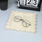 Square Marble Decorative Tray with Scalloped Edge, Luxury Natural Stone Bathroom Vanity Tray, Dresser Top Perfume Coffee Home Kitchen Sink Tray, Key Trinket Ring - color: Beige Travertine