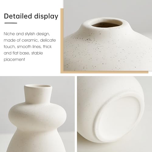 White Ceramic Vase Set of 3 Small Flower Vases for Home Decor, Modern BohoVase for Pampas Grass, Round Decorative Vases Table Centerpieces for Wedding Living Room Shelf Coffee Table (White Vase - A) - color: White Vase - a
