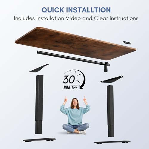 Furmax Electric Height Adjustable Standing Desk Large 63 x 24 Inches Sit Stand up Desk Home Office Computer Desk Memory Preset with T-Shaped Metal Bracket, Brown - color: Brown, size: 63 Inch