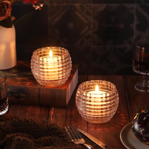 2 Pack Crystal Clear Glass Votive Candle Holders for Home Decor Round Bubble Tea Light Holder for Valentine’s Day Table Centerpiece Wedding - color: Transparent