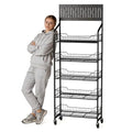 5-Tier Metal Display Rack Large Snack Shelving Unit with Hanging Panels and 12 Hooks 4 Casters for Easy Mobility Freestanding Display Unit Ideal for Supermarkets and Retail Stores (65.23H*23.8W*10.4D) - size: 65.23H*23.8W*10.4D