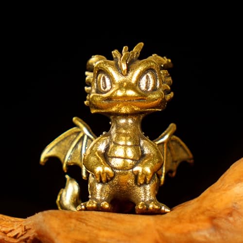 CHOVY Retro Handcrafted Flying Fire Dragon Ornament - 100% Solid Brass Decor | Unique Dragon Sculpture with Flaming Tail & Wings | Vintage Style Collectible Art Piece for Home, Fantasy Lovers Gift - style: Fire Dragon