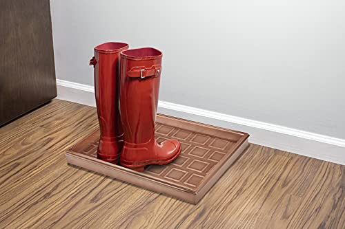 Good Directions 20″ x 14″ Decorative Squares Design Metal Boot Tray – Galvanized Steel with Copper Finish, Multi-Purpose Shoe, Plant & Pet Bowl Tray - color: Copper, style: Squares