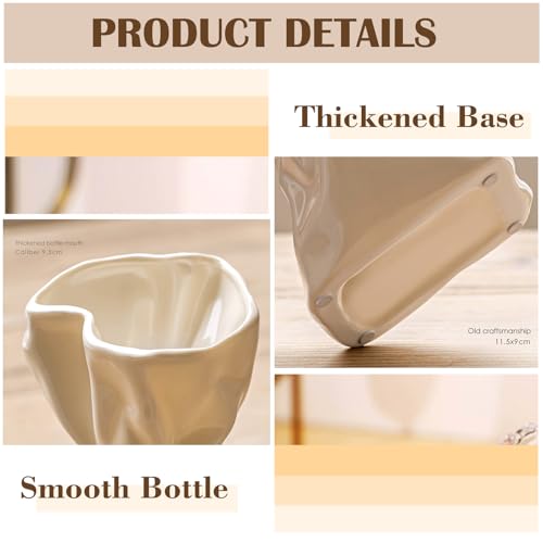 FOWSEEK 6IN Cream Ceramic Vase, Irregular Flower Vase Modern Art Decorative Vase for Flowers, Unique Paper Bag Vase for Home Office Centerpieces Entryway Bookshelf Living Room Table Decor - color: Cream Ceramic, size: Small