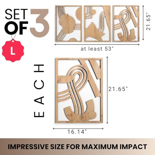 qmmp Modern Wooden Wall Sculptures - Set of 3 - Home Decor Accent - Large Wall Art for Living Room, Bedroom, Office - Easy Installation (Oak, Large - Abstract Shapes) - color: Oak, size: Large - Abstract Shapes