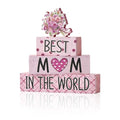 Smile 4 Pcs Mother's day Indoor Wooden Decor, Best Mom In the World Tiered Tray Farmhouse Table Decoration for Home and Office - style: Mothday