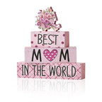 Smile 4 Pcs Mother's day Indoor Wooden Decor, Best Mom In the World Tiered Tray Farmhouse Table Decoration for Home and Office - style: Mothday