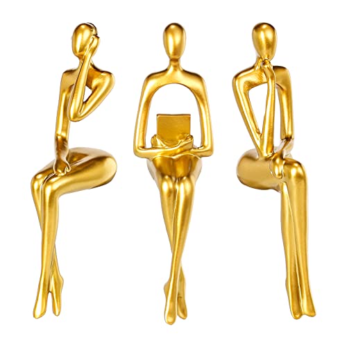 BMLCGJ Thinker Statue Gold Decor Abstract Art Sculpture, Golden Resin Collectible Figurines for Home Living Room Office Shelf Decoration,Great Gifts Ideas (Sitting Posture-Gold) - color: Sitting Posture--gold