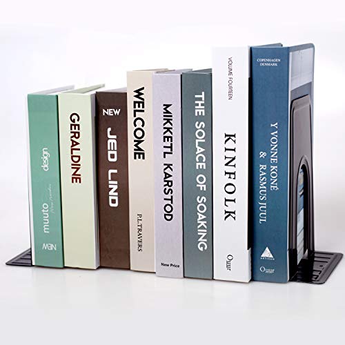 KINJOEK 4 Pairs/8 PCS Heavy Duty Bookends, 8.3x6.5x5.1 Inch Anti Slip Metal Book Ends for Books, Magazines, DVDs, Home, Office, School, Library, Black - size: 4Pairs Black