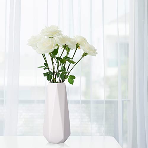 D'vine Dev 11 Inch Snow White Ceramic Vase, Geometric Handmade Craft Flower Vase with Design Box Packaged, VS-GM-SW-11 - color: Snow White, size: 11 Inch