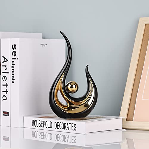 LCCCK Black Gold Abstract Figurine Statues for Home Decor – Modern Ceramic Sculpture Accent, Decorative Statues for Living Room, Shelf, TV Stand, Office or Coffee Table Centerpiece Art Decoration - color: Black and Gold