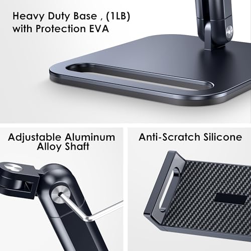 CreaDream Tablet Stand, Heavy Aluminum Tablet Holder for Desk with Adjustable 360° Swivel Bracket, Compatible with iPad Pro/Air/Mini, Galaxy Tab, Surface Pro, Kindle Fire 4.7''-13", Black - size: Short - One Arm
