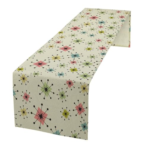 Mid Century Table Runner, Flag Retro Atomic Starburst 1950s Abstract Geometric Space Tabletop Decoration for Home Kitchen Restaurant Table Flag 13x36 Inch - color: Mid Cat-3, size: W13x36L