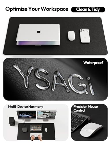 YSAGi Leather Desk Pad Protector, Office Desk Mat, Large Mouse Pad, Non-Slip PU Leather Desk Blotter, Laptop Desk Pad, Waterproof Desk Writing Pad Office and Home (Black, 35.4" x 17") - color: Black, size: 35.4" x 17"