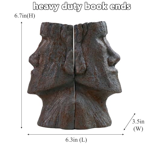 jinhuoba Decorative Bookends Easter Island Book Ends, Modern Book Holder Ends for Shelves, Novelty Heavy Duty Book Ends for Office Home Desk Bookshelf, 6.3" L x 6.7" H x 3.5" W, Resin