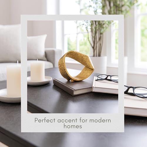 Twisted Hammered Ring Decorative Object – Aluminum Loop Sculpture & Statue Modern Home Decor Accent – Shelf Styling & Coffee Table Decor for Office & Living Room – 8", Gold - size: 7"