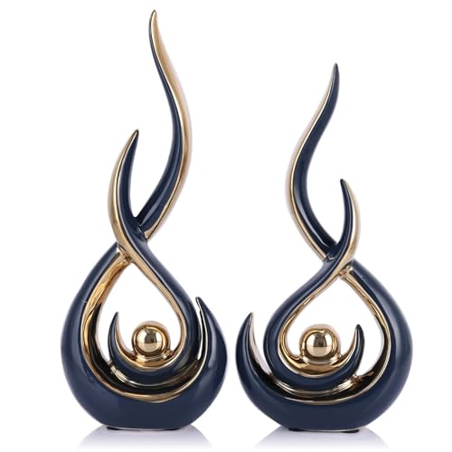 Abstract Ceramic Modern Sculpture, Knick Knacks Statues for Living Room, Shelf, TV Stand, Coffee Table, Dining Room, Office, Bedroom, Home Decor, Centerpiece, Great Gift Idea (Blue Gold) - color: Blue Gold