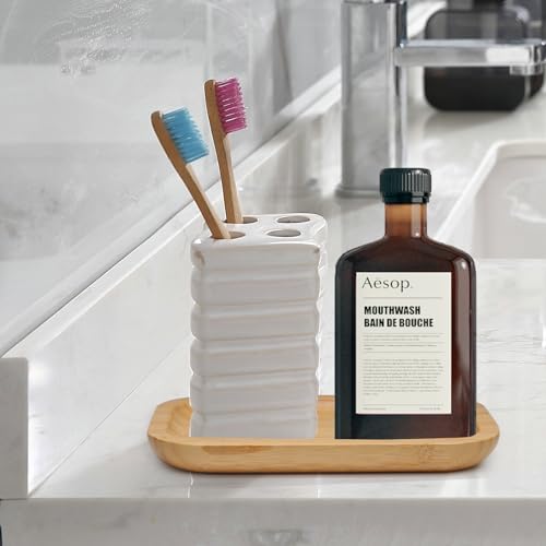 Jiozermi 7.87" Bamboo Serving Tray Tea Serving Tray Bamboo Vanity Tray Counter Tray Bathroom Tray Kitchen Sink Tray Bamboo Tray for Perfume Tea Food Candles - size: 7.87"*5.11"（L*W）