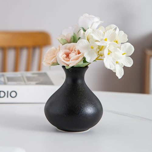 Black Ceramic Bud Vase Set of 5, Mini Vases for Flowers, Decorative Small Vases for Home Decor, Boho Wedding Centerpieces, Living Room, Dining Table & Shelf Decor - color: F-small Black Vase Set of 5