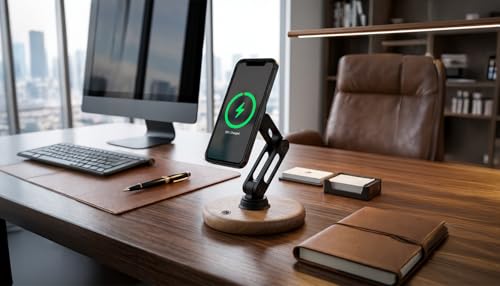 ClikDock Cell Phone Magnetic Wireless Charger Stand, 360° Spin, Aluminum Construction, Compatible with MagSafe Phones for iPhone & Andriod (Oak Wood) - color: Oak Wood