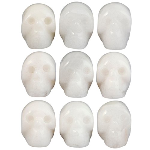mookaitedecor 1 Inch White Jade Crystal Skull Sculpture Set of 5, Hand Carved Gemstone Statue Figurine Collectible Healing Reiki - color: White