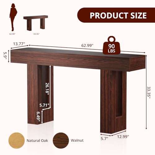 FURSUN 63" Console Table with 2 Drawers, Slim Entryway Table for Hallway, Narrow Sofa Table Behind Couch, Farmhouse Long Wood Accent Table for Foyer & Living Room, Dark Walnut - color: Dark Walnut