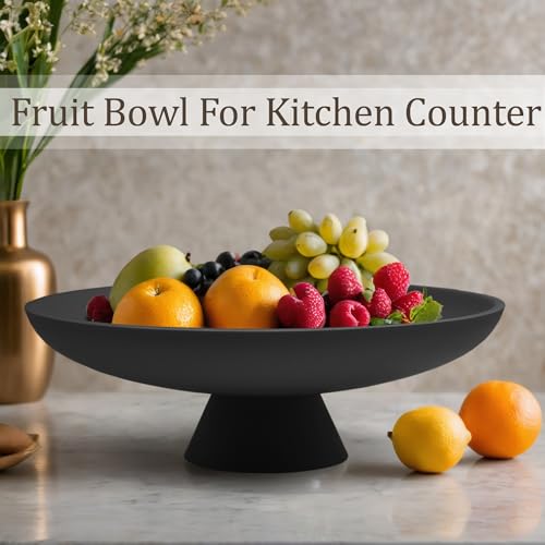 LIN CHUAN Large Decorative Bowl, Modern Resin Pedestal Bowl for Home Decor, Stylish Fruit Bowl for Kitchen Counter, Chic Key Holder for Entry Table, Matte Black - color: Black