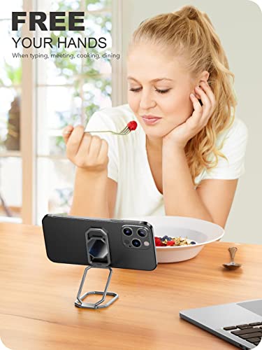 A-LuGei 𝗙𝗼𝗹𝗱𝗮𝗯𝗹𝗲 & 𝗔𝗱𝗷𝘂𝘀𝘁𝗮𝗯𝗹𝗲 Phone Kickstand Ring Holder, Magnetic Cell Phone Grips, Phone Stand for Desk, Adhesive Phone Holder for Hand, 360° Rotation Ring for Back of iPhone Case - color: Hallow Silver