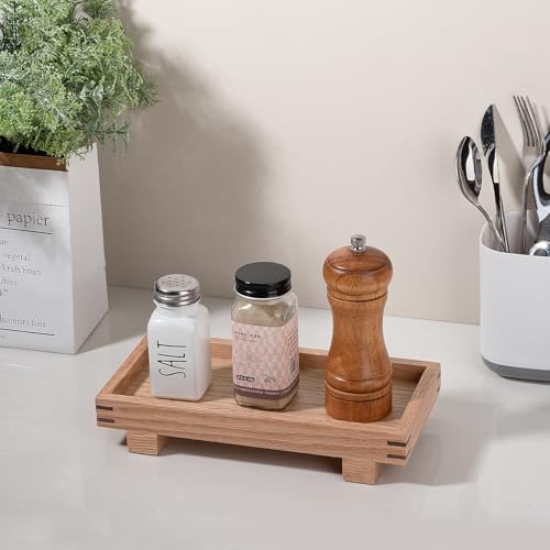 Decorative Tray Small Pedestal Stand Farmhouse Bathroom Decor Wooden Riser Display Stand for Vanity, Kitchen Countertop, Sink, 9.4 * 4.7 Brown - color: Brown, size: 9.4" x 4.7" x 1.7"