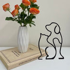 Modern Metal Cat Wall Art Sculpture, Black Minimalist Home Decor, Living Room Wall Decoration (Rely on Cats and Dogs)