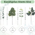 Eucalyptus Leaves Stems 60 PCS, 4 Kinds Mixed Artificial Greenery Stems for Wedding Decor Vase Floral Arrangement Centerpiece