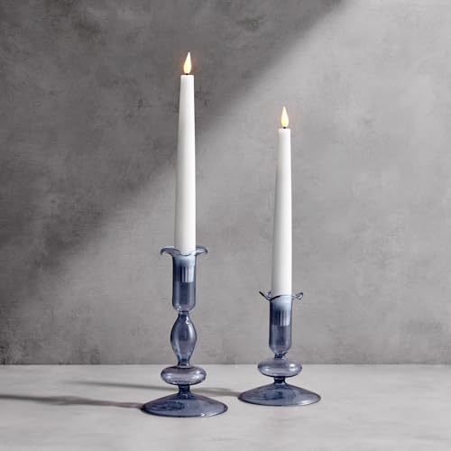 LampLust Taper Candle Holders, Set of 2 Blue Candle Holders, 4.5 & 6.5 in Glass Candle Holder, Fits Standard Taper Candles, Candle Sticks Holder Decor for Table Centerpieces, Coffee Table Decor
