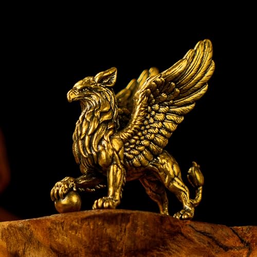 CHOVY Solid Brass Griffin Bookend Set - Heavy Duty Desk Organizer & Medieval Fantasy Decor, 100% Pure Brass Collectible Figurine for Study, Library, Office & Fantasy Lover Gift - color: Griffin