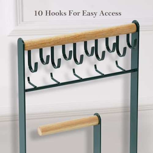 ProCase Jewelry Stand Holder Organizer, 5-Tier Necklace Holder with Ring Tray, 15 Hooks Necklaces Hanging Small Jewelry Display Storage Tower Tree for Bracelets Earrings Watches -Large, Green - color: Green, size: 13.4" Height