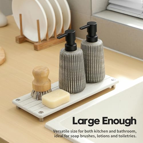 Razborci Instant Dry Sink Caddy Kitchen Sink Organizer, Quick Drying Stone Tray Diatomite Sponge Holder Soap Dish, Bathroom Countertop Fast Dry Water Absorbing Vanity Rack, Beige,12" x 5" - color: 1. Greige, size: 12" x 5" x 1"