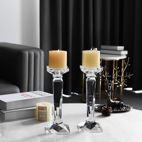 2-Pack Crystal Candlestick Holders, Clear Crystal Taper/Pillar Candles Holders,Table Centerpiece Home Decorative Candle Holders for Wedding, Dining, Party(10.6in Tall)