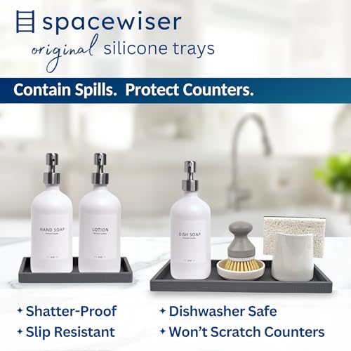 Spacewiser Countertop and Vanity Tray - 2 PC (11” and 7”) Shatterproof Silicone Kitchen and Bathroom Trays for Counter, Kitchen Soap Dispenser Tray, Vanity Trays for Bathroom, Perfume Key Tray - color: Modern Gray, size: Set‐ 1 Small + 1 Large