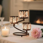 Metal 3 Arm Crystal Candle Holder - Tea Light Centerpiece Candle Holder, Votive Holder with Sparkling Crystal Bowl, Suitable for Wedding, Table Centerpiece, Home Decor (1, 3 arm-Black) - size: 3 arm-Black