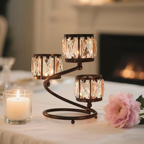 Metal 3 Arm Crystal Candle Holder - Tea Light Centerpiece Candle Holder, Votive Holder with Sparkling Crystal Bowl, Suitable for Wedding, Table Centerpiece, Home Decor (1, 3 arm-Black) - size: 3 arm-Black