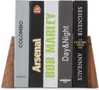 TILISMA Walnut Bookends for Shelves | Wooden Book Ends for Shelves | Sturdy Book Holders, Stoppers with Metal Base for Bookshelves | Slick Decorative Bookends Stands Firmly on Bookshelf (Pair)