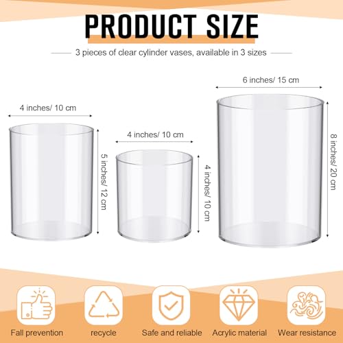 meekoo 3 Pcs Flower Acrylic Vase Cylinders Round Decorative 4 x 4 in, 5 x 6 in, 6 x 8 in Vase Break Resistant Acrylic Flower Cylinder for Centerpiece Home Wedding Decor(Clear, Classic) - color: Classic, size: 4 x 4 in, 5 x 6 in, 6 x 8 in