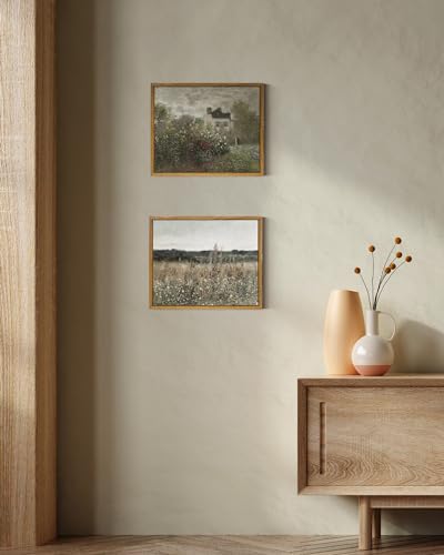 InSimSea Framed Canvas Wall Art Vintage Decor, Wildflower Field Canvas Wall Art Paintings Prints, Rustic Landscape Wall Decor for Bathroom Office Dining Room, 9"x11" - color: Champ Fleuri, size: 11"L x 9"W
