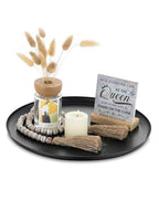 Romadedi Black Round Decorative Tray: Metal Candle Trays Decor for Coffee Table Centerpiece Large Modern Serving Tray for Kitchen Counter Farmhouse Home Decorations, 12.6 Inch
