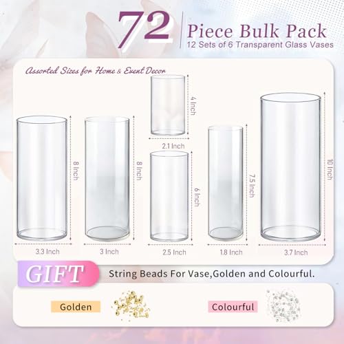 72pcs Glass Vase Cylinder Vases for Centerpieces Small Flower Glass Vases Home Decor Centerpiece Table Clear Flower Vase Decorations for Wedding＆Holiday 4,6,7.5,8,8,10 Inch Tall - size: 72Pack-4+6+7.5+8+8+10Inches