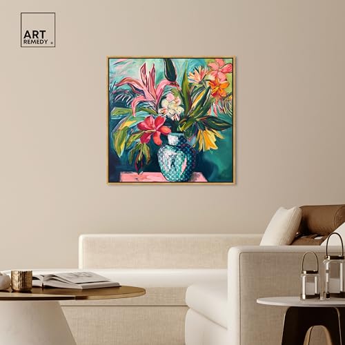 Art Remedy Vase Of Tropical Flowers Framed Flowers In Vase Paintings, 41.5" x 41.5", Gold Frame - color: Gold Frame, size: 41.5"L x 41.5"W